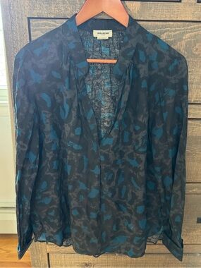 Zadig & Voltaire Black and Blue Abstract Print Tunic Top, fun guitar pattern